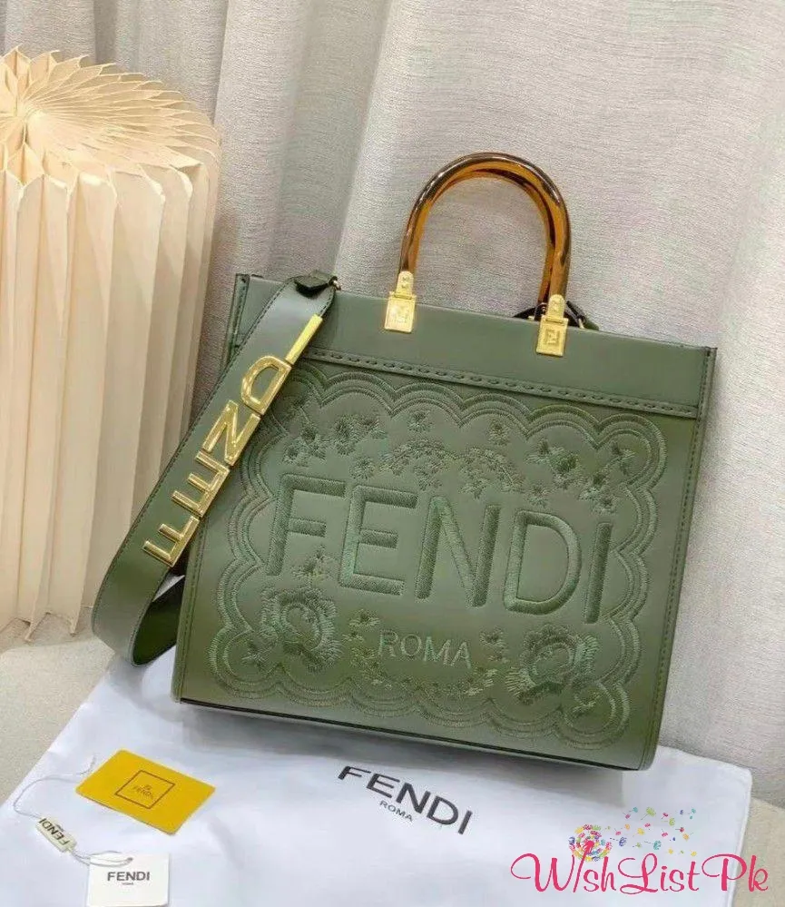 Fendi Embroidered Leather Tote Bag