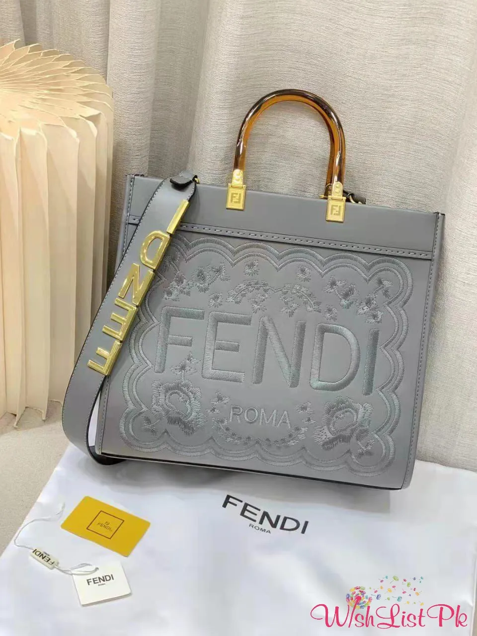 Fendi Embroidered Leather Tote Bag