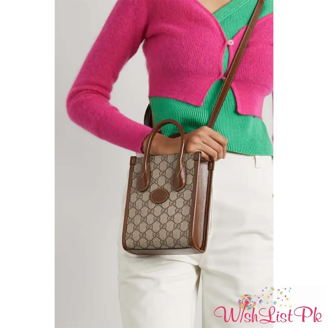 Gg Mini Leather Trimmed Printed Coated Canvas Tote