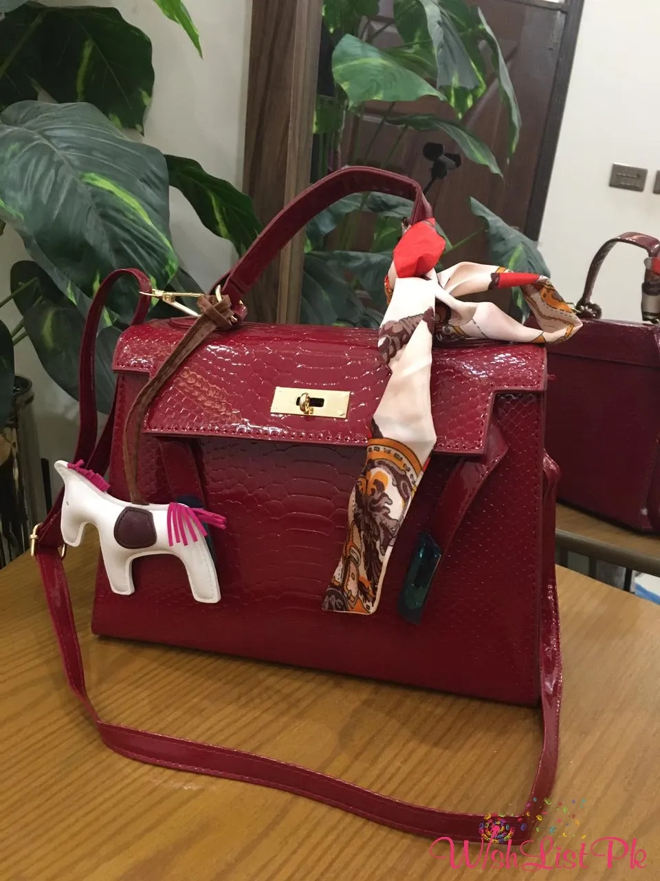 Kelly Style Croc Pattern Maroon Bag