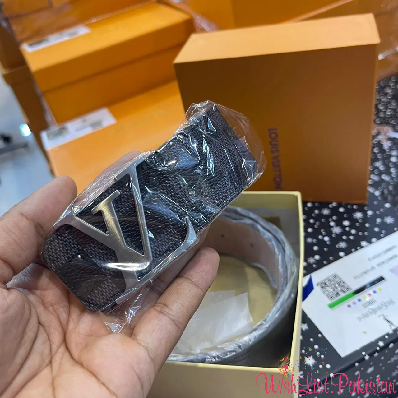 Lv Black Check Men Belt