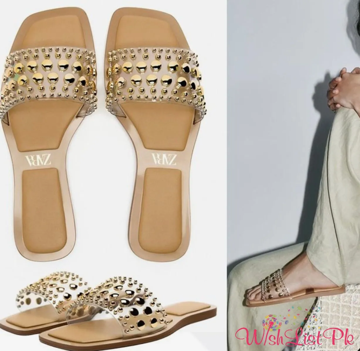Zara Transparent Studded Slippers