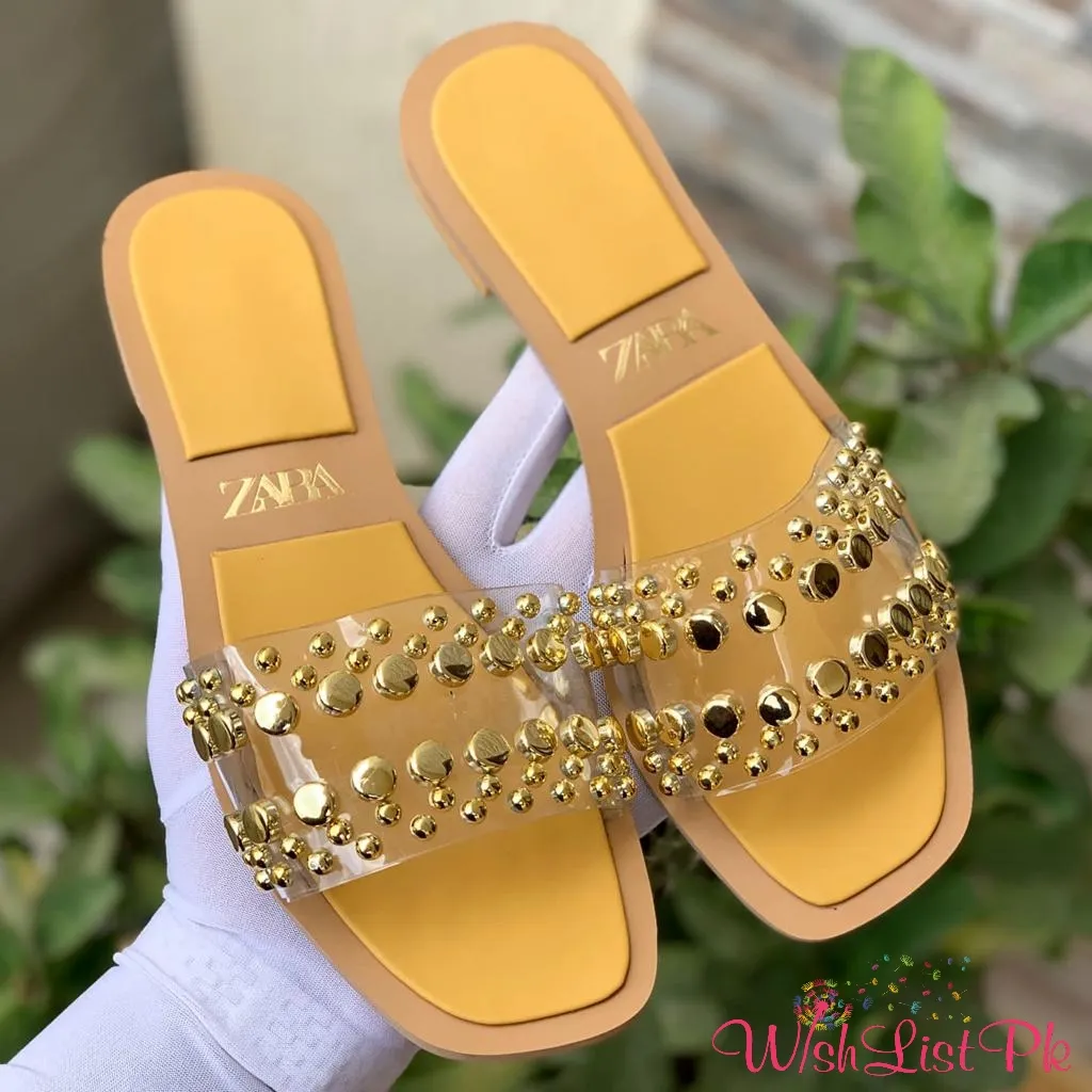 Zara Transparent Studded Slippers